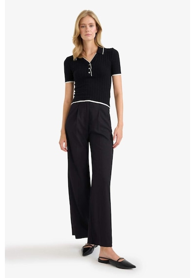 Defacto Fitted Polo Yaka Triko Kısa Kollu Kazak F7771ax25aubk81 Siyah