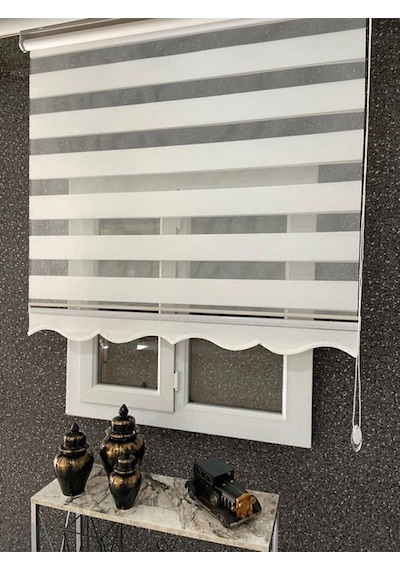 İthal Bambu Ekru Zebra Stor Perde Etek Dilimli 1. Kalite+alüminyum Kasa Ekru