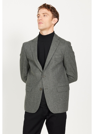 AC&Co / Altınyıldız Classics Erkek Haki Slim Fit Dar Kesim Mono Yaka Yünlü Ceket Haki