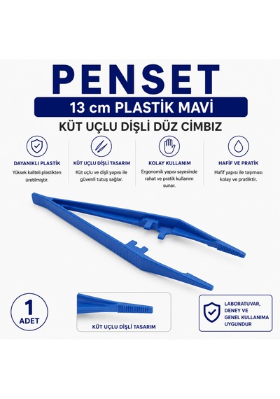 Penset 13 Cm Plastik Mavi - Küt Uçlu Dişli Düz Cımbız