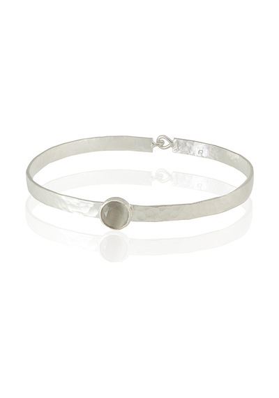 Kadir Jewellery 925 Ayar Gümüş Kaplama El İşçiliği Zirkon Taşlı Kadın Kelepçe Bilezik Gri