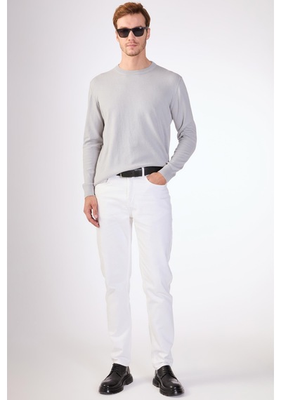 Dufy %100 Pamuk Bisiklet Yaka Düz Renk Slim Fit Erkek Triko Gri