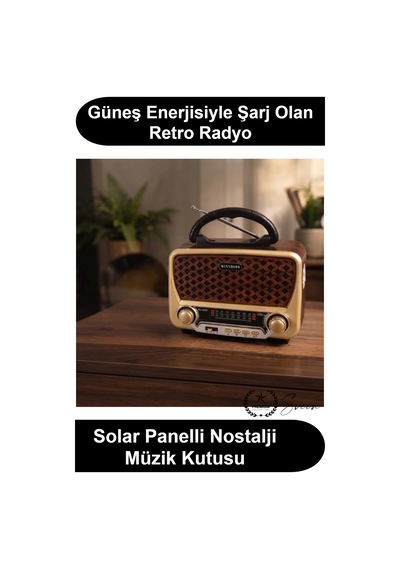 Nostaljimüzikkutusu Solar Panelli Şarjlı Bluetooth Hoparlör Retro Radyo Fm Am Sw Usb Tf Kart Aux Gi