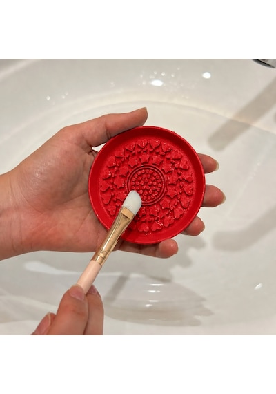 3d Baskı Makyaj Fırçası Temizleme Pedi - Desenli Aparat-kırmızı