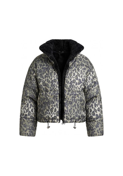 Elora Atelier Leopar Haki Peluş Yakalı Kapitone Mont