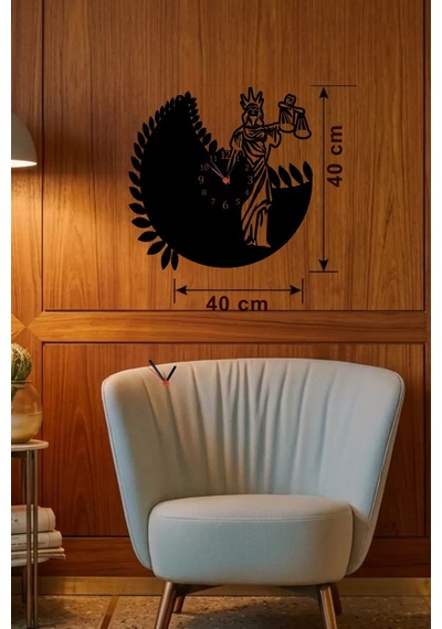 Adalet Tanrıçası Themis Tasarım Ahşap Duvar Saati - 40x40 Cm Avukat Hediyesi Diğer