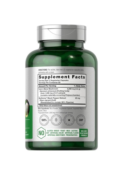 Horbäach Lions Mane Mushroom Extract 4200mg 120 Capsul Vege...