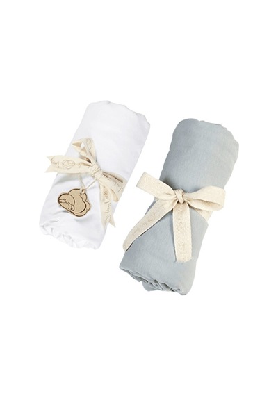 Tinylamb Lastikli Bebek Çarşafı 60x120 CM - 2 Adet Organik Beyaz - Mint Renk