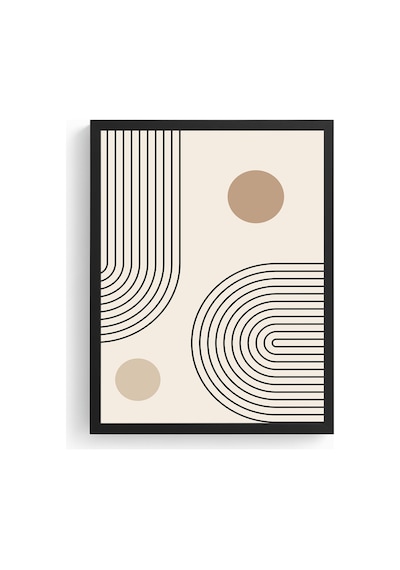 Doğal Ahşap Çerçeveli Geometrik Desenli Tablo - Minimal Huhu1134