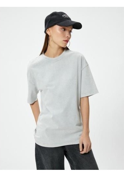 Koton Basic Oversize Tişört Kısa Kollu Bisiklet Yaka Pamuklu Gri 4sal10232ık Gri