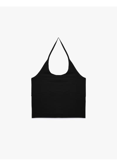 Koton Pamuklu Kolsuz Slim Fit Crop Halter Yaka Bluz Siyah 6sak10439ek