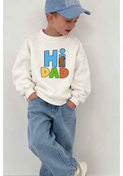 Monila Unisex Çocuk Pamuklu Bisiklet Yaka Mom/dad Baskılı Sweatshirt Mavi
