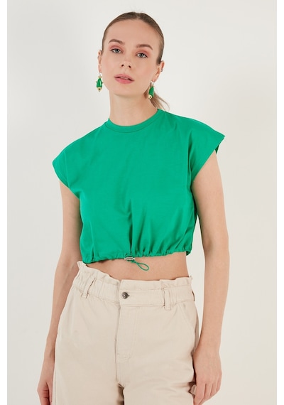 Lela Bisiklet Yaka % 100 Pamuk Crop Bayan T Shirt 5865587 Benetton