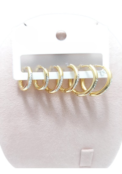 Çelik Küpe 3'lü Zirkon Taşlı Halka Model 1-2 Mm Kaliteli Çelik Altın Sarısı Gold Gold