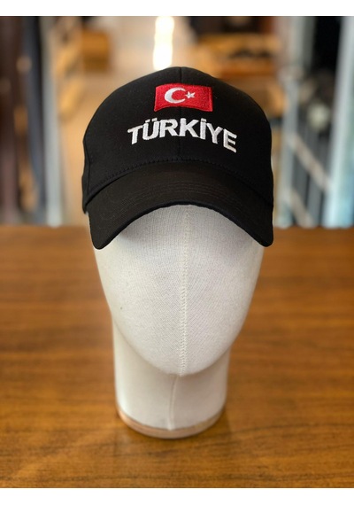 Hamze Türkiye Bayrak Nakış Pamuklu Unisex Cap Şapka Siyah
