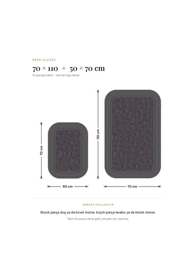 Banyo Paspası Takımı 70x110+50x70 Cm Düz Antrasit Gri & Antrasit