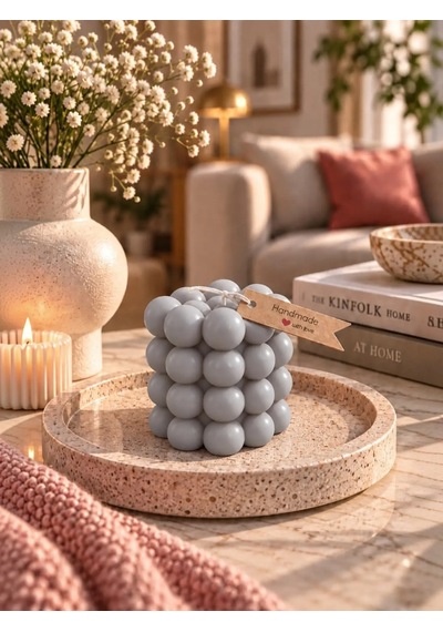 Mumelia Bubble Küre - Doğal Soya Blok Dekoratif Mum - Gri