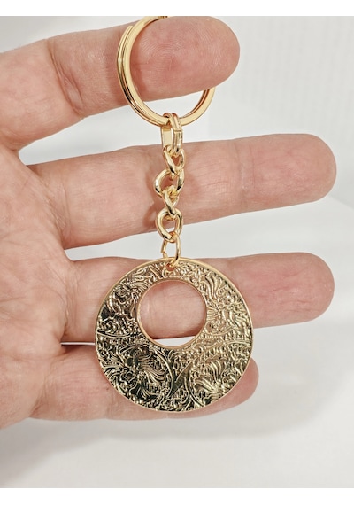 Vintage Desenli Halka Anahtarlık Gold Renk Etnik Ve Zarif Şık Çanta & Anahtar Aksesuarı Çok Renkli