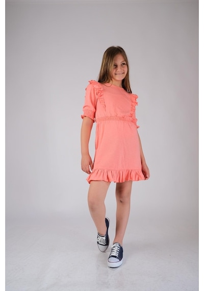 Pamuk Fırfırlı Elbise Mercan Nanna Fashion 2022-G-0004