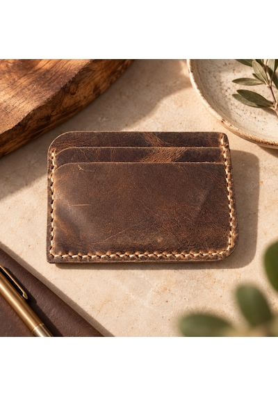 Oakco Leather Hakiki Deri Handmade Kahverengi-yeşil Kartlık Acı Kahverengi
