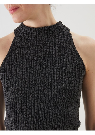 Lcwaıkıkı Classic Siyah Halter Yaka Dokulu Kadın Bluz