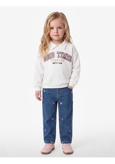 Koton Uzun Kollu Pamuklu Şardonlu Polo Yaka Sweatshirt Şardonlu Ekru 7wmg10005ak