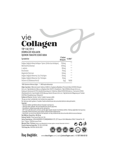 Lera Pharma Vie-Collagen Tip1-Tip2 Collagen 30 Tablet