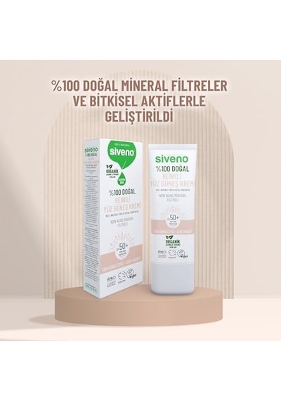 Siveno%100 Doğal Yüz Güneş Kremi Renkli Ton Eşitleyici Leke Karşıtı Uva Uvb Spf 50+ 30 Ml