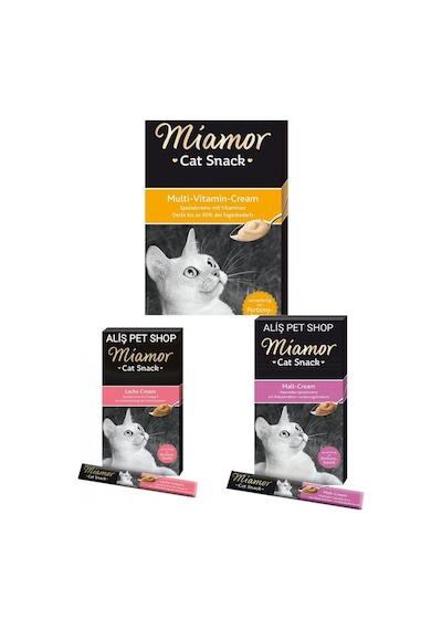 Miamor Cream Malt Mayası 6 x 15 G + Somonlu Kedi Ödülü 6 x 15 G + Multivitamin 6 x 15 G