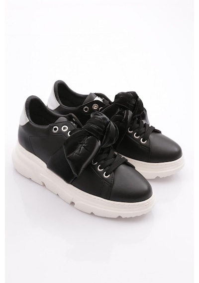 Dgn Es853 Kadin Kalin Taban Fiyonklu Sneakers Ayakkabi ES853-2007-R12593 Siyah - Beyaz
