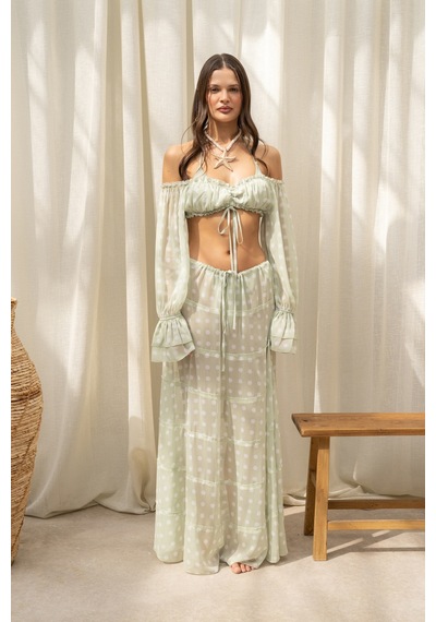 Mai Collection Samos Puantiyeli Yeşil Crop Etek Takım