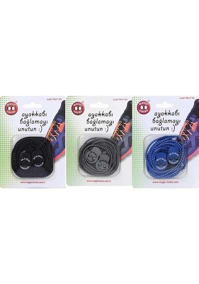 Magic Locks Akıllı Bağcık Yuvarlak 3'lü Set Siyah-gri-mavi