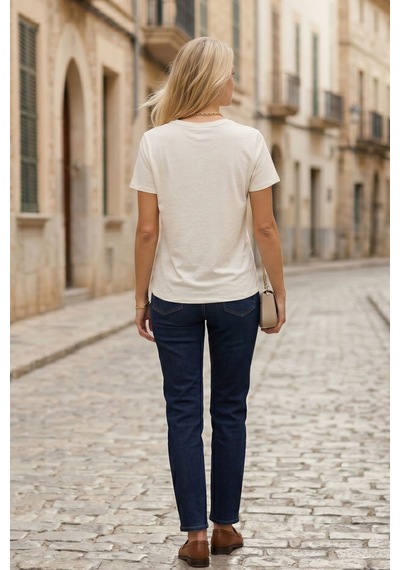 Kadın Ekru Mama Baskılı Leopar Desenli Basic Tişört Yumuşak Dokulu Rahat Pamuklu Yazlık T-shirt Bej