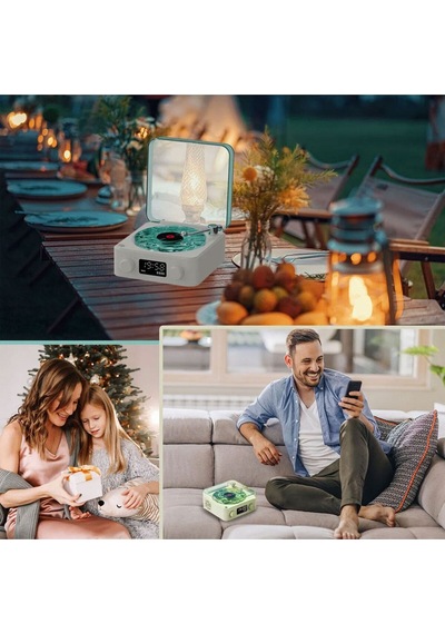 Retro Pikap Hoparlör Kablosuz Bluetooth Plak Tarzı Çalar Stereo Ses Rgb Projeksiyon Lambası Etkili