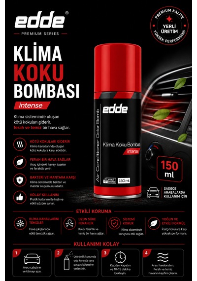 Edde Araba Araç Oto Klima Koku Bombası Klima Temizleyici 150 Ml Oto Detailing Intense