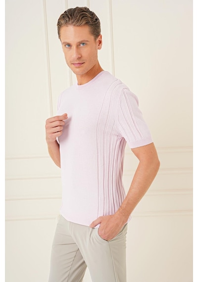 Efor Slim Fit Bisiklet Yaka Kısa Kol Pembe Triko Tr 869 Pembe
