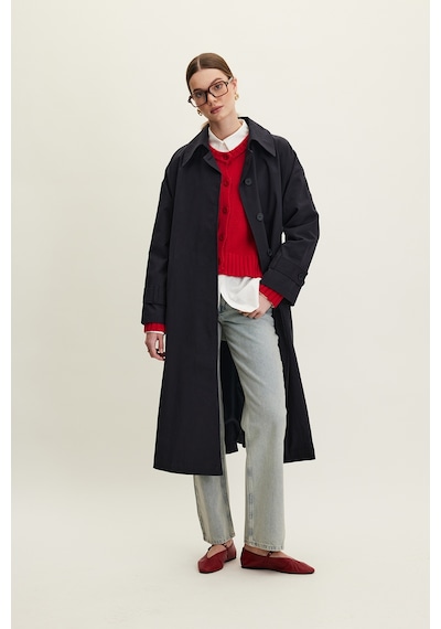 Manuka Kemerli Oversize Gabardin Trençkot Lacivert Lacivert