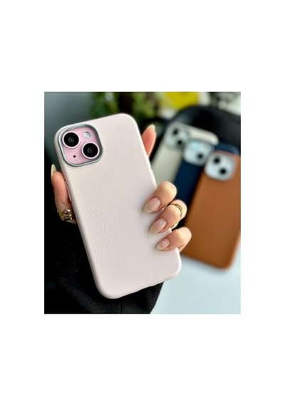 Apple iPhone 13-14 - 15 Uyumlu Estetik Dokulu Deri Görünümlü Esnek Silikon Kılıf - Pembe Diğer