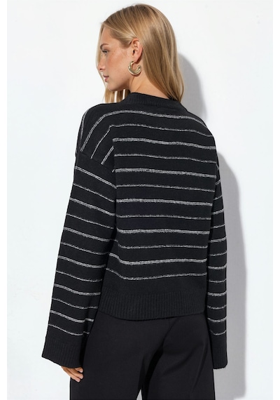 Hiccup Vıorna Çizgili Bisiklet Yaka Sweatshirt Siyah