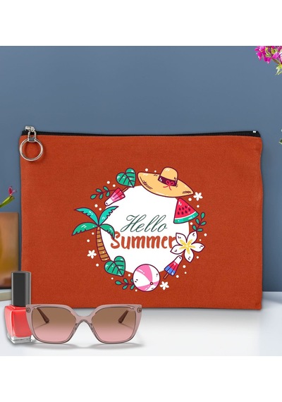 Bk Gift Yaz Temalı-4 Astarlı Kiremit Portföy Çanta 30x21cm, Baskılı El Çantası, Organizer Çanta Çok Renkli