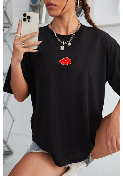 Unisex Ninja Akatsuki Baskılı T-shirt Siyah
