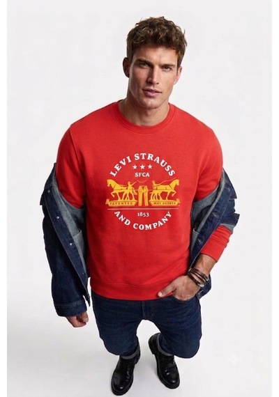 Levi's Pamuk Graphic Erkek Bisiklet Yaka Sweatshirt Açık Kırmızı