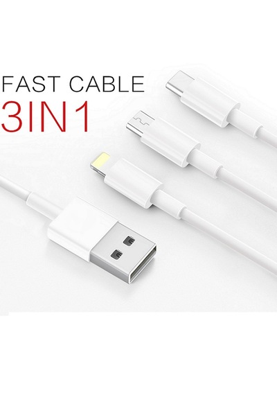 Micro Usb Apple iPhone Type-c Uyumlu 3in1 Hızlı Şarj Kablosu 3 Uçlu Şarz Kablosu -