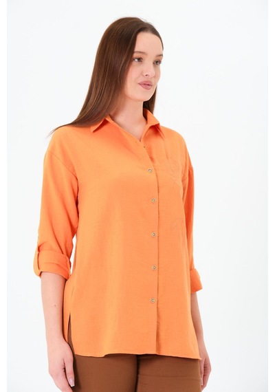 Sortie Collection Gül Nakışlı Gömlek Oranj