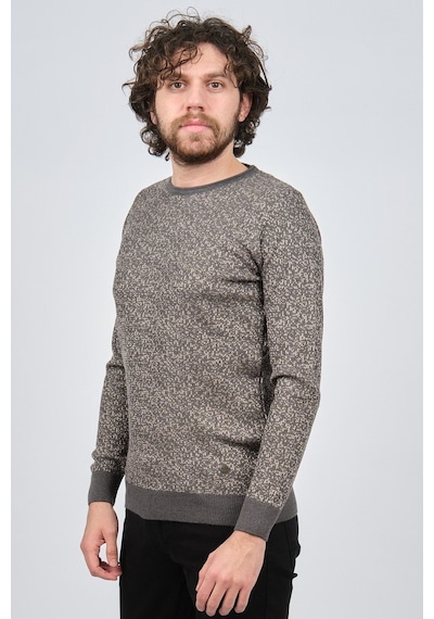 Çizgi Triko Erkek Bisiklet Yaka Slim Fit Desenli Kazak 42554255 G Gri