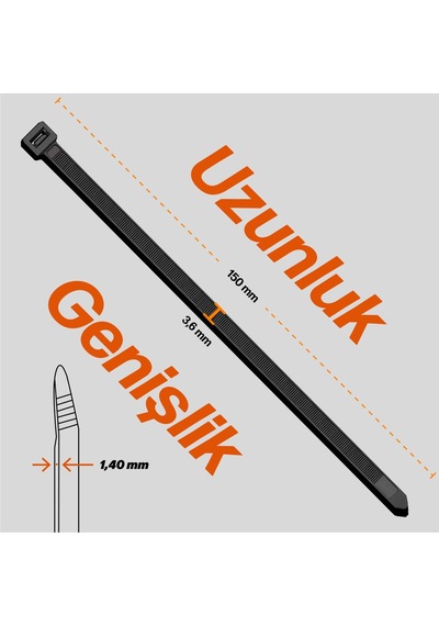 Chedı Kablo Bağları, 15 Cm 200'lü Paket Çok Amaçlı Kullanım, Premium Kalite Siyah Kablo Klipsi