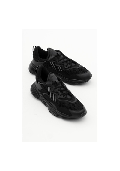 Tonny Black Rahat Kalıp Yüksek Taban Şeritli Bağcıklı Unisex Siyah Spor Ayakkabı Tb248-0 Siyah