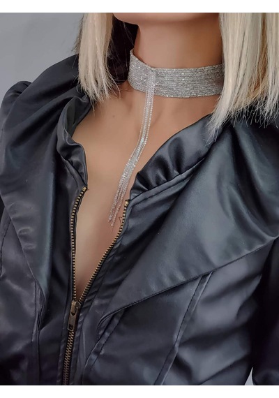 Eva Takı Store 15 Sıralı Zincir Dokuma Sallantılı Vücut Tasma Choker El Yapımı Kolye Silver