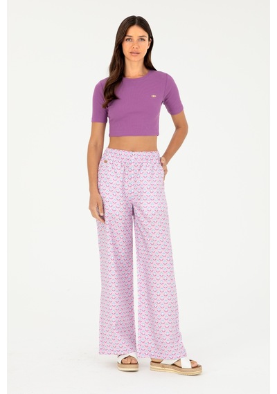 U.S. Polo Assn. Kadın Mor Bisiklet Yaka Crop Tişört 50281813-VR038