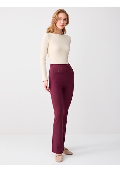 Jimmy Key Bordo Bol Paça Yüksek Bel Dar Kesim Örme Pantolon 6sw185412562